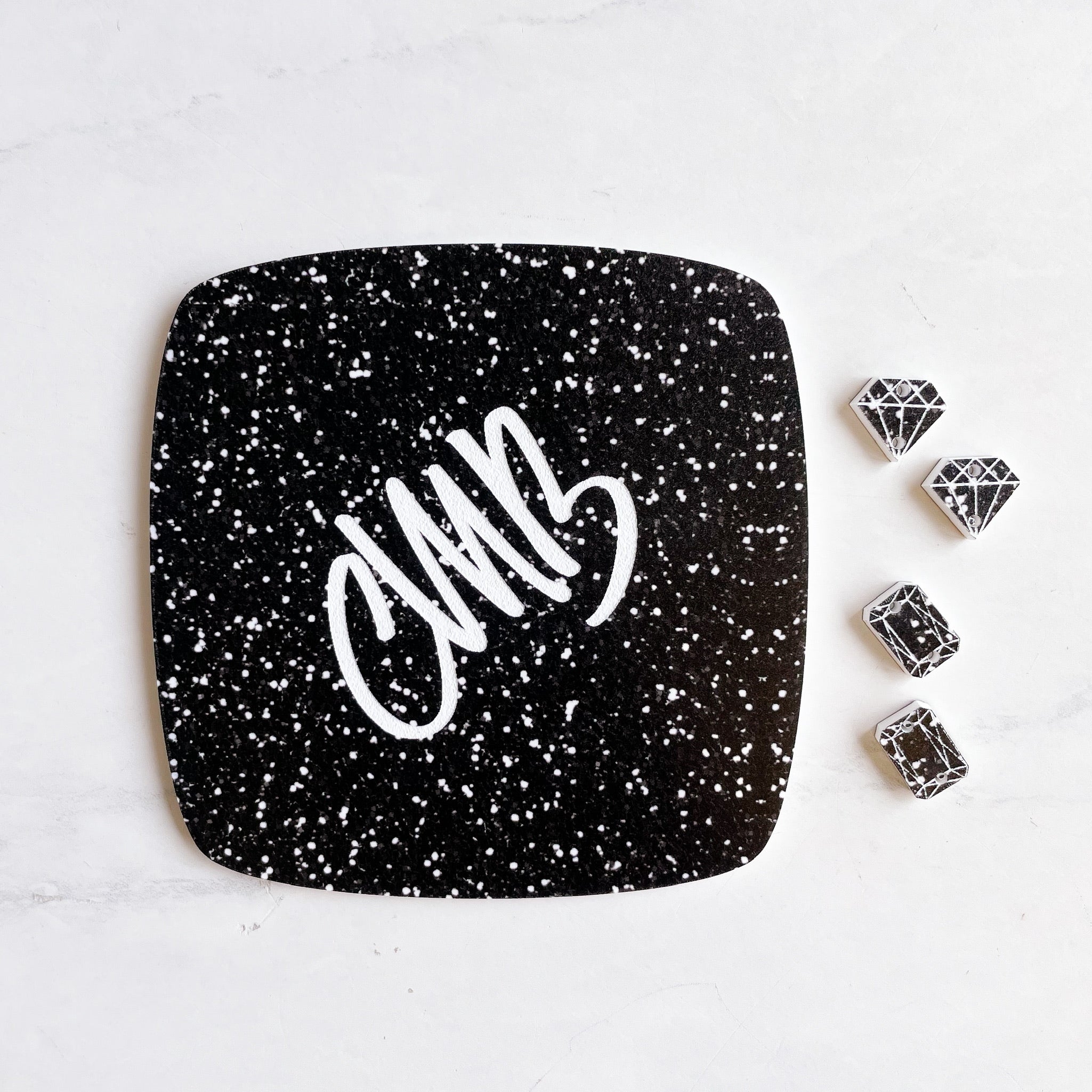 CMB Two Tone Printed Acrylic Black Glitter Engraves White - CMB Two Tone